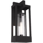 8 inch 1 Light Black Outdoor Wall Lantern Pendant Lighting Fixture with Cylinder Clear Glass Shade-Lighting LumensLantern