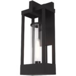 8 inch 1 Light Black Outdoor Wall Lantern Pendant Lighting Fixture with Cylinder Clear Glass Shade-Lighting LumensLantern