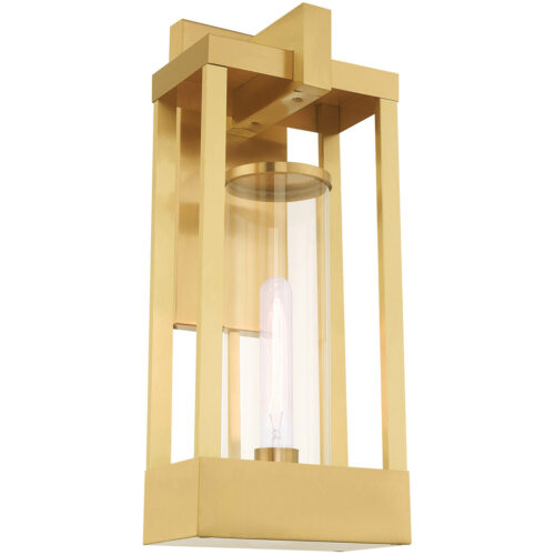 8 inch 1 Light Satin Brass Outdoor Wall Lantern Pendant Lighting Fixture with Cylinder Clear Glass Shade-Lighting LumensLantern