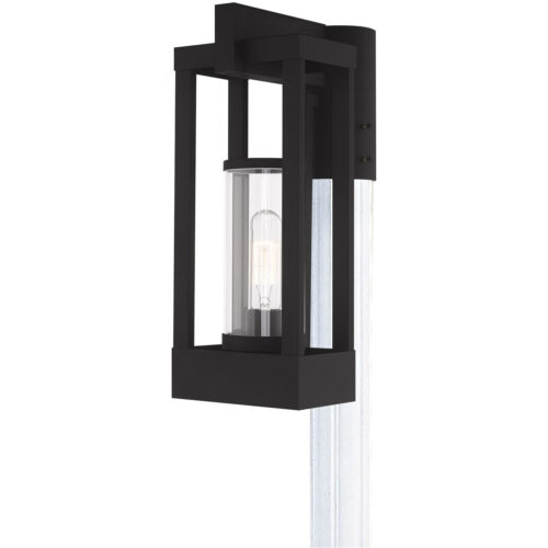 6.25 inch 1 Light Black Outdoor Post Top Lantern Pendant Lighting Fixture with Cylinder Clear Glass Shade-Lighting LumensLantern