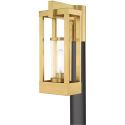 6.25 inch 1 Light Satin Brass Outdoor Post Top Lantern Pendant Lighting Fixture with Cylinder Clear Glass Shade-Lighting LumensLantern