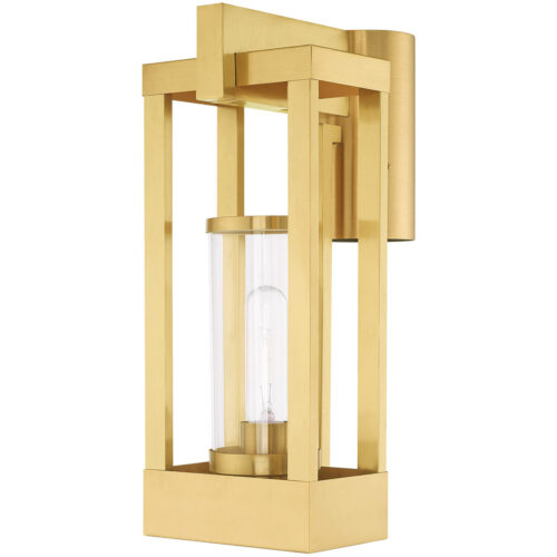 6.25 inch 1 Light Satin Brass Outdoor Post Top Lantern Pendant Lighting Fixture with Cylinder Clear Glass Shade-Lighting LumensLantern