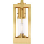 6.25 inch 1 Light Satin Brass Outdoor Post Top Lantern Pendant Lighting Fixture with Cylinder Clear Glass Shade-Lighting LumensLantern