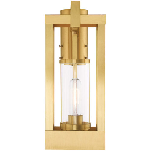 6.25 inch 1 Light Satin Brass Outdoor Post Top Lantern Pendant Lighting Fixture with Cylinder Clear Glass Shade-Lighting LumensLantern