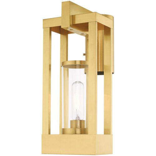 6.25 inch 1 Light Satin Brass Outdoor Post Top Lantern Pendant Lighting Fixture with Cylinder Clear Glass Shade-Lighting LumensLantern