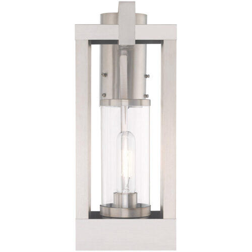 6.25 inch 1 Light Brushed Nickel Outdoor Post Top Lantern Pendant Lighting Fixture with Cylinder Clear Glass Shade-Lighting LumensLantern