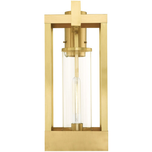 8 inch 1 Light Satin Brass Outdoor Post Top Lantern Pendant Lighting Fixture with Cylinder Clear Glass Shade-Lighting LumensLantern