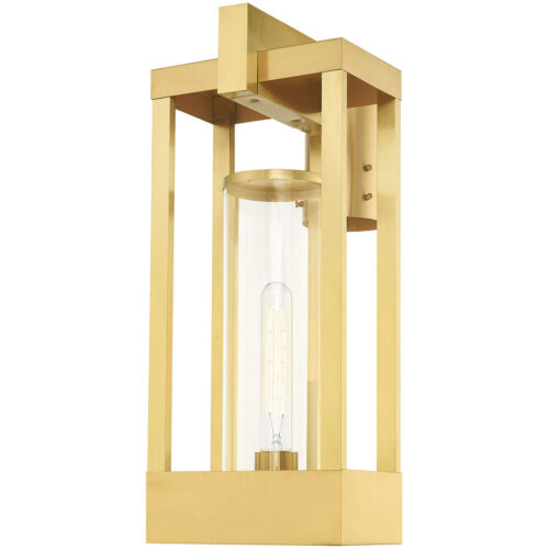 8 inch 1 Light Satin Brass Outdoor Post Top Lantern Pendant Lighting Fixture with Cylinder Clear Glass Shade-Lighting LumensLantern