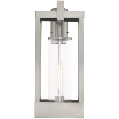 8 inch 1 Light Brushed Nickel Outdoor Post Top Lantern Pendant Lighting Fixture with Cylinder Clear Glass Shade-Lighting LumensLantern