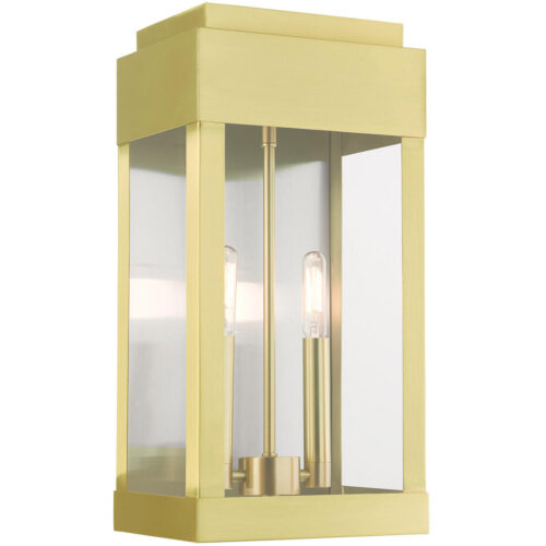 21235-12 2 Light Satin Brass Outdoor Wall Lantern-Lighting LumensLantern