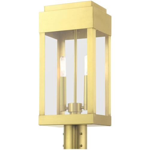 21236-12 2 Light Satin Brass Outdoor Post Top Lantern-Lighting LumensLantern