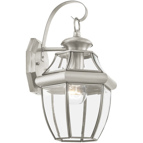 8.5 inch 1 Light Brushed Nickel Outdoor Wall Lantern Pendant Lighting Fixture with Clear Beveled Glass Shade-Lighting LumensLantern