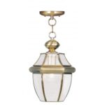 1 Light Antique Brass Outdoor Chain Lantern Pendant Lighting Fixture with Clear Beveled Glass Shade-Lighting LumensLantern