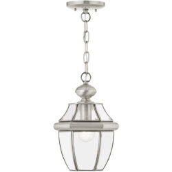 1 Light Brushed Nickel Outdoor Chain Lantern Pendant Lighting Fixture with Clear Beveled Glass Shade-Lighting LumensLantern