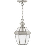 1 Light Brushed Nickel Outdoor Chain Lantern Pendant Lighting Fixture with Clear Beveled Glass Shade-Lighting LumensLantern