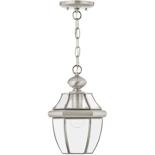 1 Light Brushed Nickel Outdoor Chain Lantern Pendant Lighting Fixture with Clear Beveled Glass Shade-Lighting LumensLantern