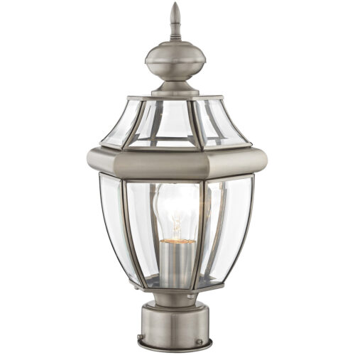 1 Light Brushed Nickel Outdoor Post Lantern Pendant Lighting Fixture with Clear Beveled Glass Shade-Lighting LumensLantern