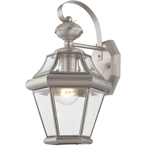 8.5 inch 1 Light Brushed Nickel Outdoor Wall Lantern Pendant Lighting Fixture with Clear Beveled Glass Shade-Lighting LumensLantern