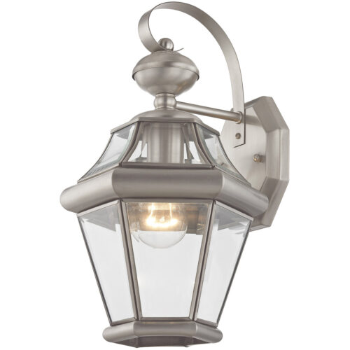 8.5 inch 1 Light Brushed Nickel Outdoor Wall Lantern Pendant Lighting Fixture with Clear Beveled Glass Shade-Lighting LumensLantern