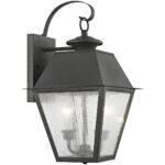 9 inch 2 Light Charcoal Outdoor Wall Lantern Pendant Lighting Fixture with Seeded Glass Shade-Lighting LumensLantern