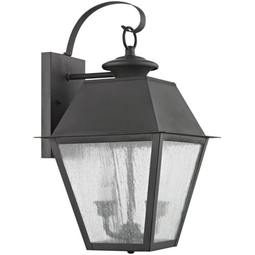 9 inch 2 Light Charcoal Outdoor Wall Lantern Pendant Lighting Fixture with Seeded Glass Shade-Lighting LumensLantern