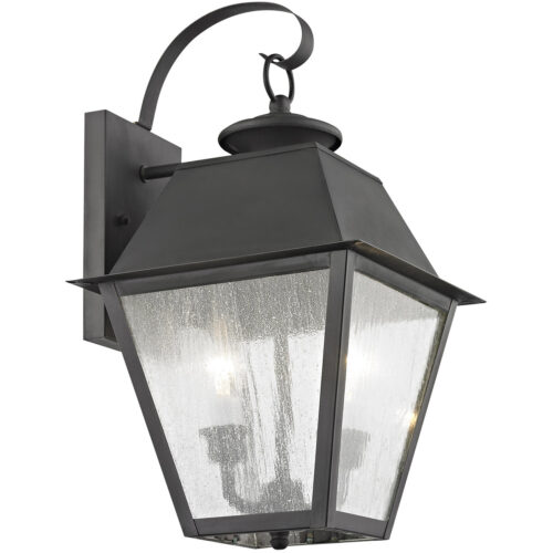 9 inch 2 Light Charcoal Outdoor Wall Lantern Pendant Lighting Fixture with Seeded Glass Shade-Lighting LumensLantern