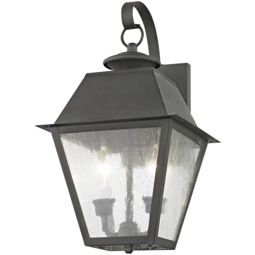 9 inch 2 Light Charcoal Outdoor Wall Lantern Pendant Lighting Fixture with Seeded Glass Shade-Lighting LumensLantern