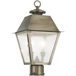 9 inch 2 Light Vintage Pewter Post-Top Lantern Pendant Lighting Fixture with Seeded Glass Shade-Lighting LumensLantern