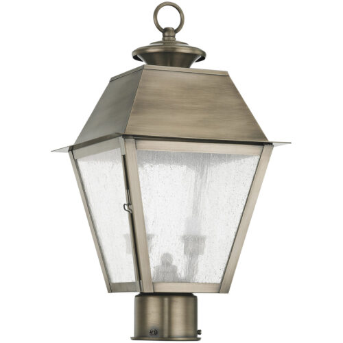 9 inch 2 Light Vintage Pewter Post-Top Lantern Pendant Lighting Fixture with Seeded Glass Shade-Lighting LumensLantern