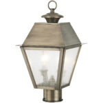 9 inch 2 Light Vintage Pewter Post-Top Lantern Pendant Lighting Fixture with Seeded Glass Shade-Lighting LumensLantern