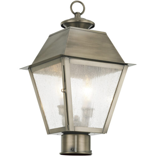 9 inch 2 Light Vintage Pewter Post-Top Lantern Pendant Lighting Fixture with Seeded Glass Shade-Lighting LumensLantern