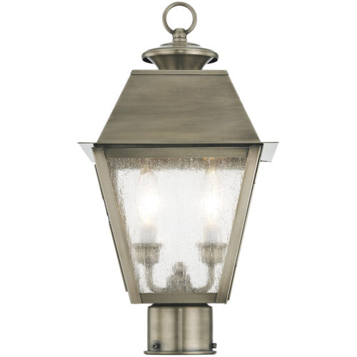 9 inch 2 Light Vintage Pewter Post-Top Lantern Pendant Lighting Fixture with Seeded Glass Shade-Lighting LumensLantern