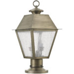 9 inch 2 Light Vintage Pewter Post-Top Lantern Pendant Lighting Fixture with Seeded Glass Shade-Lighting LumensLantern