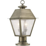 9 inch 2 Light Vintage Pewter Post-Top Lantern Pendant Lighting Fixture with Seeded Glass Shade-Lighting LumensLantern