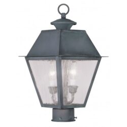 9 inch 2 Light Charcoal Outdoor Post Lantern Pendant Lighting Fixture with Seeded Glass Shade-Lighting LumensLantern