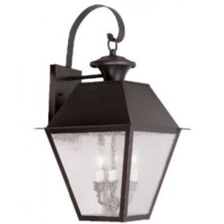 12 inch 3 Light Bronze Outdoor Wall Lantern Pendant Lighting Fixture with Seeded Glass Shade-Lighting LumensLantern