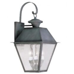 12 inch 3 Light Charcoal Outdoor Wall Lantern Pendant Lighting Fixture with Seeded Glass Shade-Lighting LumensLantern