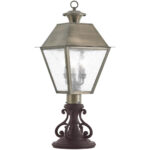 12 inch 3 Light Vintage Pewter Post-Top Lantern Pendant Lighting Fixture with Seeded Glass Shade-Lighting LumensLantern