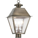 12 inch 3 Light Vintage Pewter Post-Top Lantern Pendant Lighting Fixture with Seeded Glass Shade-Lighting LumensLantern