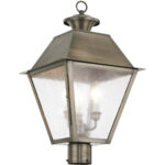 12 inch 3 Light Vintage Pewter Post-Top Lantern Pendant Lighting Fixture with Seeded Glass Shade-Lighting LumensLantern