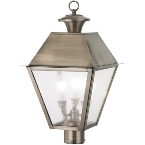 12 inch 3 Light Vintage Pewter Post-Top Lantern Pendant Lighting Fixture with Seeded Glass Shade-Lighting LumensLantern