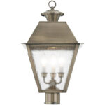 12 inch 3 Light Vintage Pewter Post-Top Lantern Pendant Lighting Fixture with Seeded Glass Shade-Lighting LumensLantern