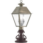 12 inch 3 Light Vintage Pewter Post-Top Lantern Pendant Lighting Fixture with Seeded Glass Shade-Lighting LumensLantern