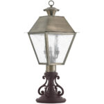 12 inch 3 Light Vintage Pewter Post-Top Lantern Pendant Lighting Fixture with Seeded Glass Shade-Lighting LumensLantern