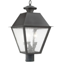 12 inch 3 Light Charcoal Outdoor Post Lantern Pendant Lighting Fixture with Seeded Glass Shade-Lighting LumensLantern