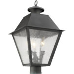 12 inch 3 Light Charcoal Outdoor Post Lantern Pendant Lighting Fixture with Seeded Glass Shade-Lighting LumensLantern