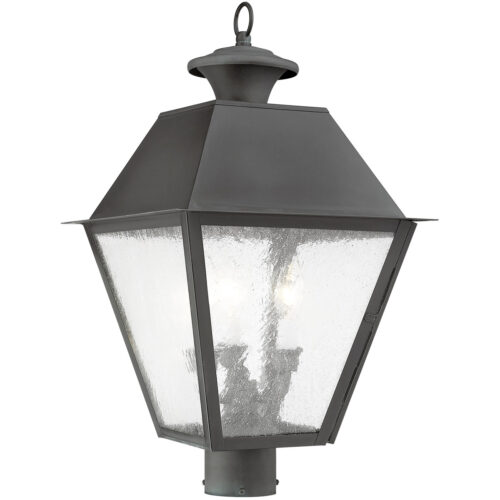 12 inch 3 Light Charcoal Outdoor Post Lantern Pendant Lighting Fixture with Seeded Glass Shade-Lighting LumensLantern