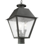 12 inch 3 Light Charcoal Outdoor Post Lantern Pendant Lighting Fixture with Seeded Glass Shade-Lighting LumensLantern