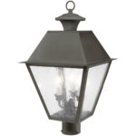 12 inch 3 Light Charcoal Outdoor Post Lantern Pendant Lighting Fixture with Seeded Glass Shade-Lighting LumensLantern