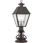 12 inch 3 Light Charcoal Outdoor Post Lantern Pendant Lighting Fixture with Seeded Glass Shade-Lighting LumensLantern